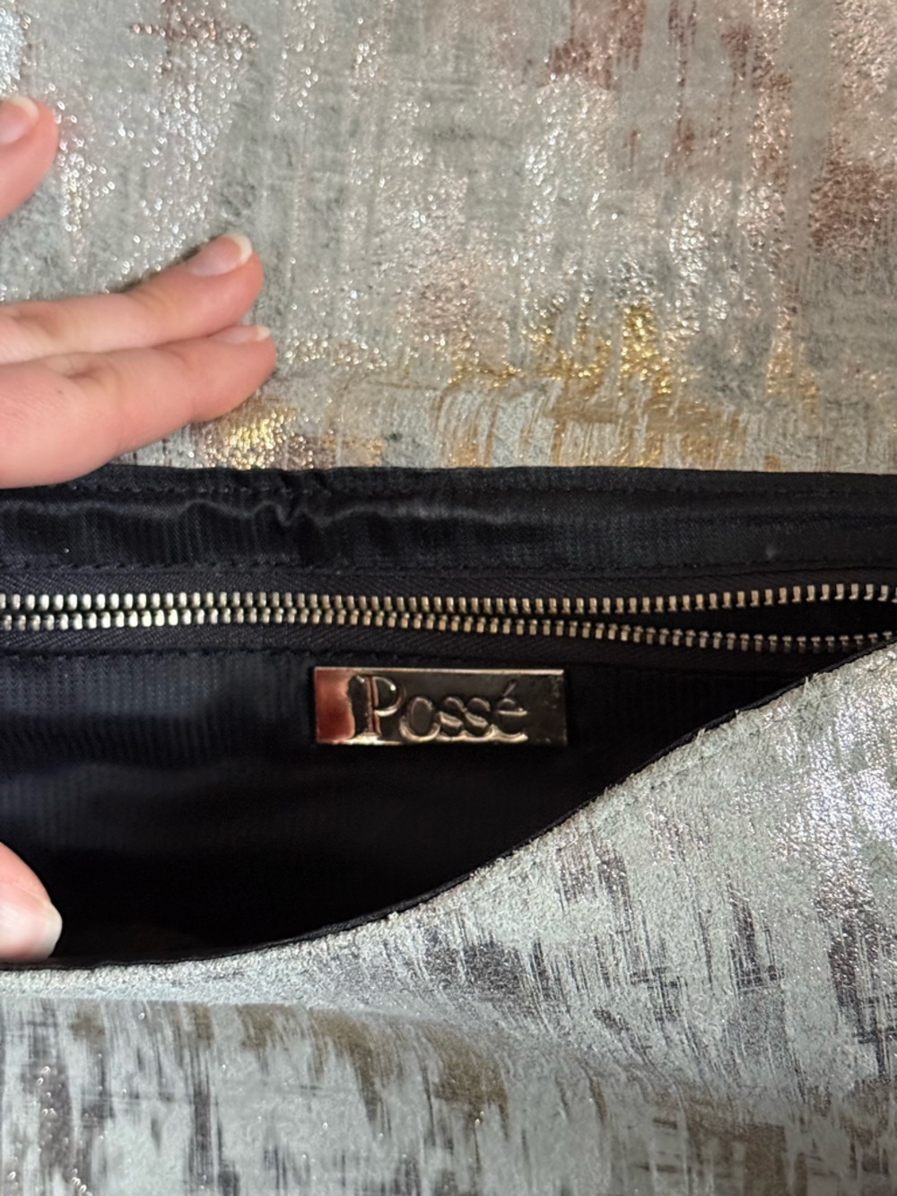 Posse Metallic Silver Blue Crossbody Bag with Chain Strap - Picture 3 of 3